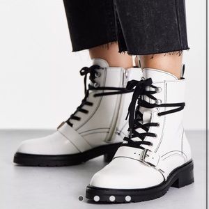 ALLSAINTS DONITA IVORY LEATHER COMBAT HIKING BOOTS Size 36 $348